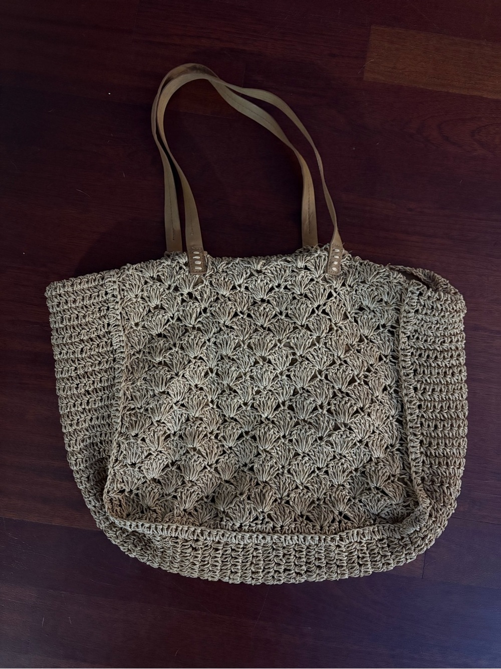 croft & barrow Beige Straw Tote with Tan Straps